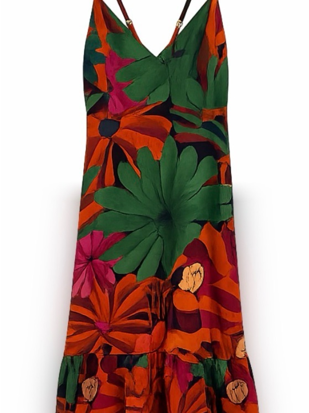 Farm Rio Bold Tropical Floral Maxi Dress in Green, Orange & Purple Size P